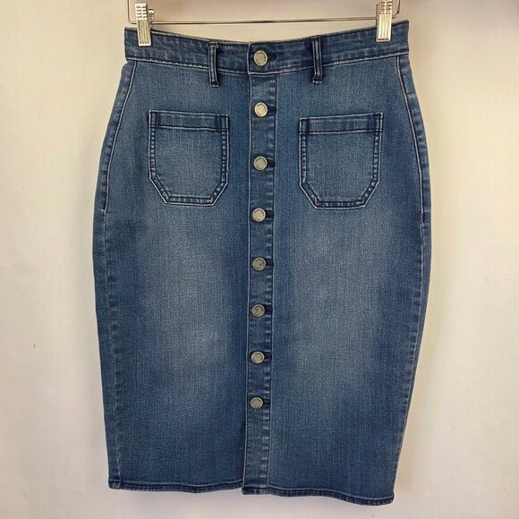 Haute Hippie Tribe Button-Front Denim Pencil Skirt Size 2 LIght Wash - Picture 1 of 13